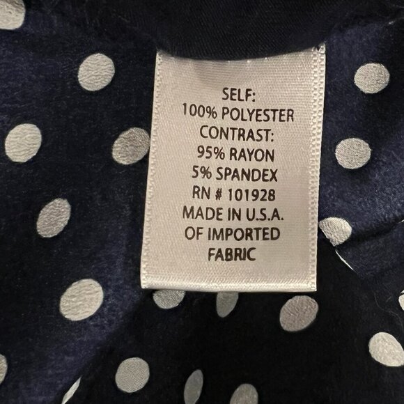 FENN WRIGHT MANSON Navy Blue Polka Dot Mixed Media Sleeveless Blouse Size Large - Picture 7 of 8